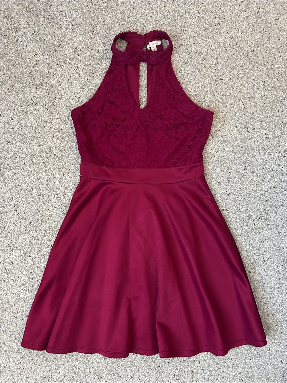 Francesca's Collections Burgundy Lace Halter Skater Mini Dress